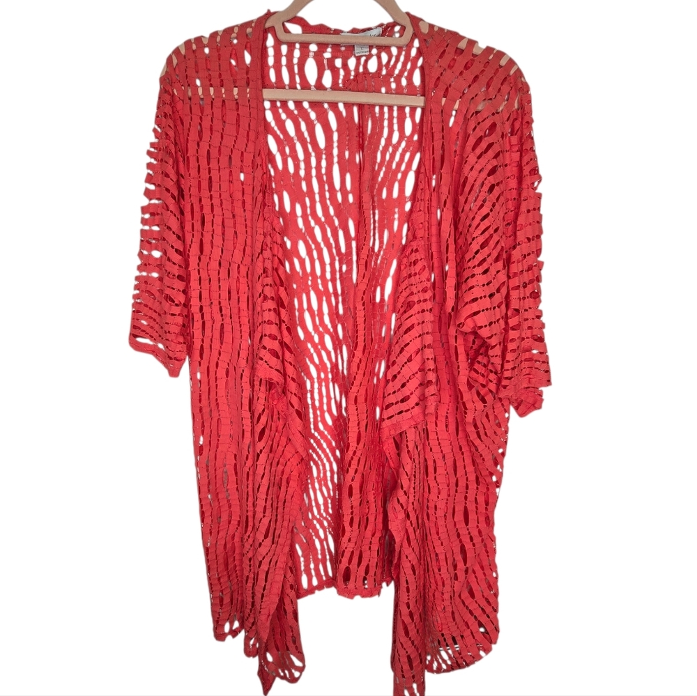 Erin London Coral open-front cardigan with a cutout pattern